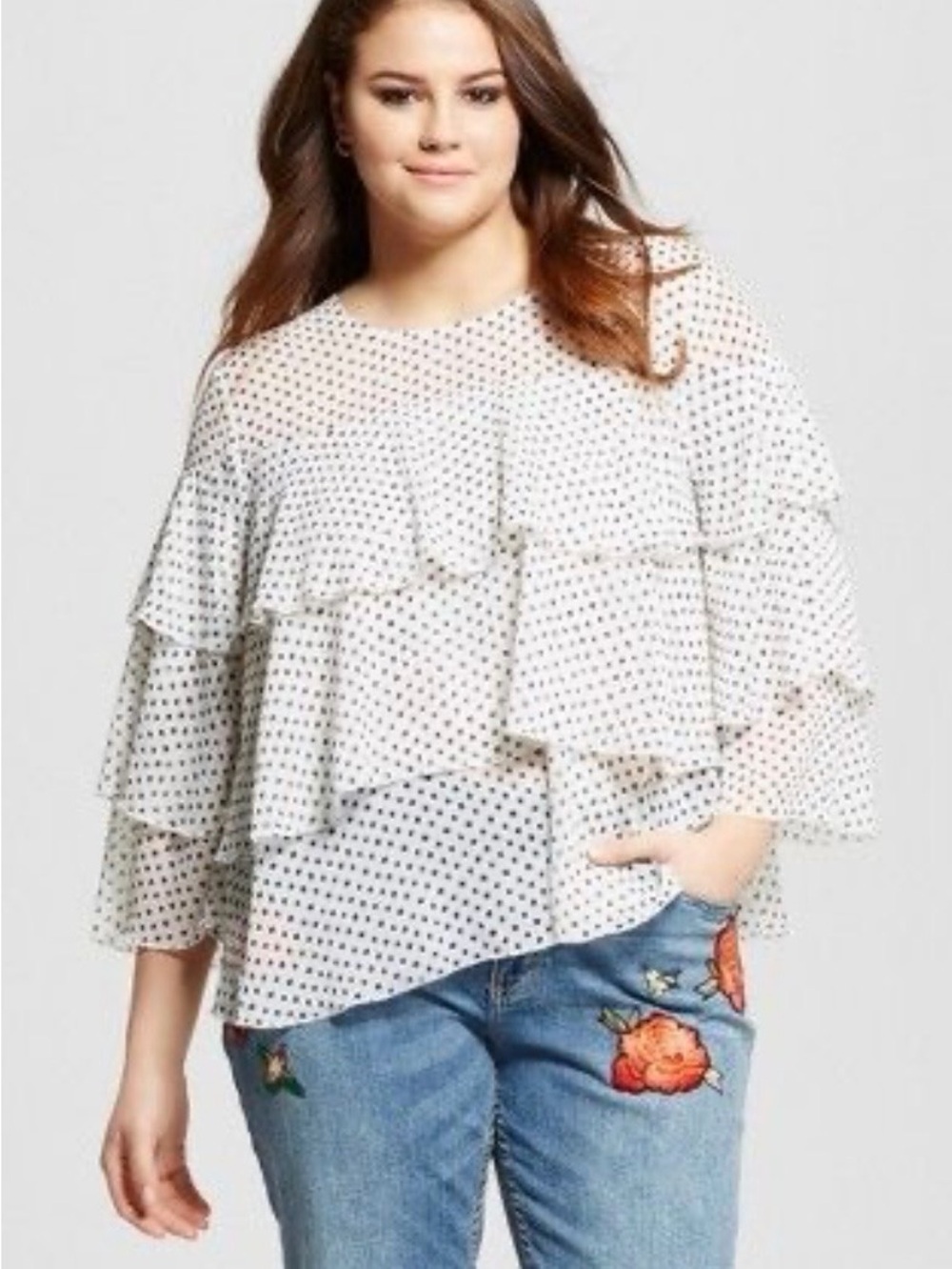 Who What Wear Tiered Ruffle Polka Dot Chiffon Blouse Size XXL